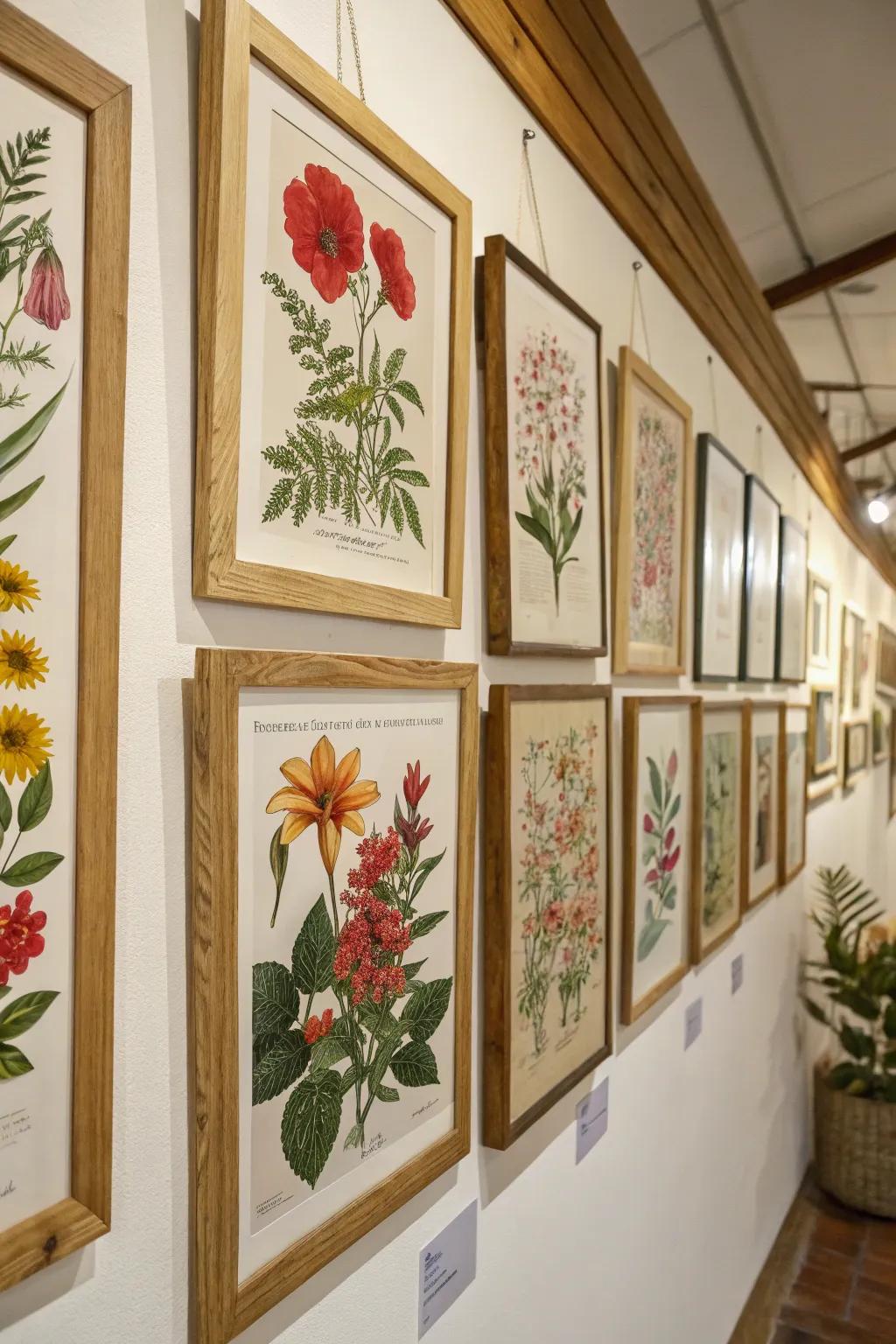 Partition adorned with botanical prints for a hint of nature.