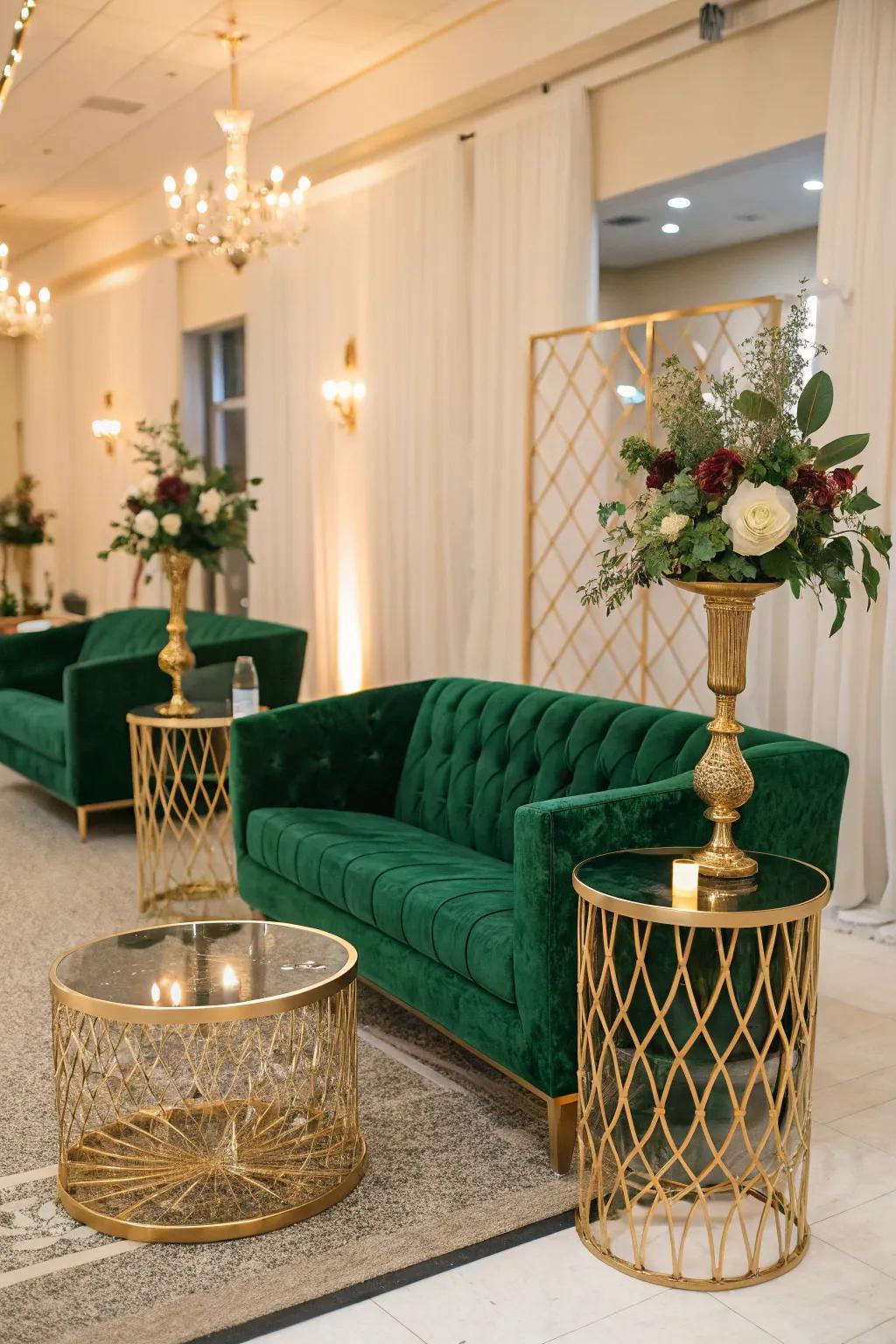 A luxurious lounge area with teal seating.