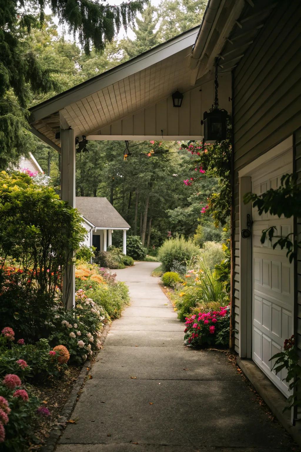 A covered pathway offers protection and style.