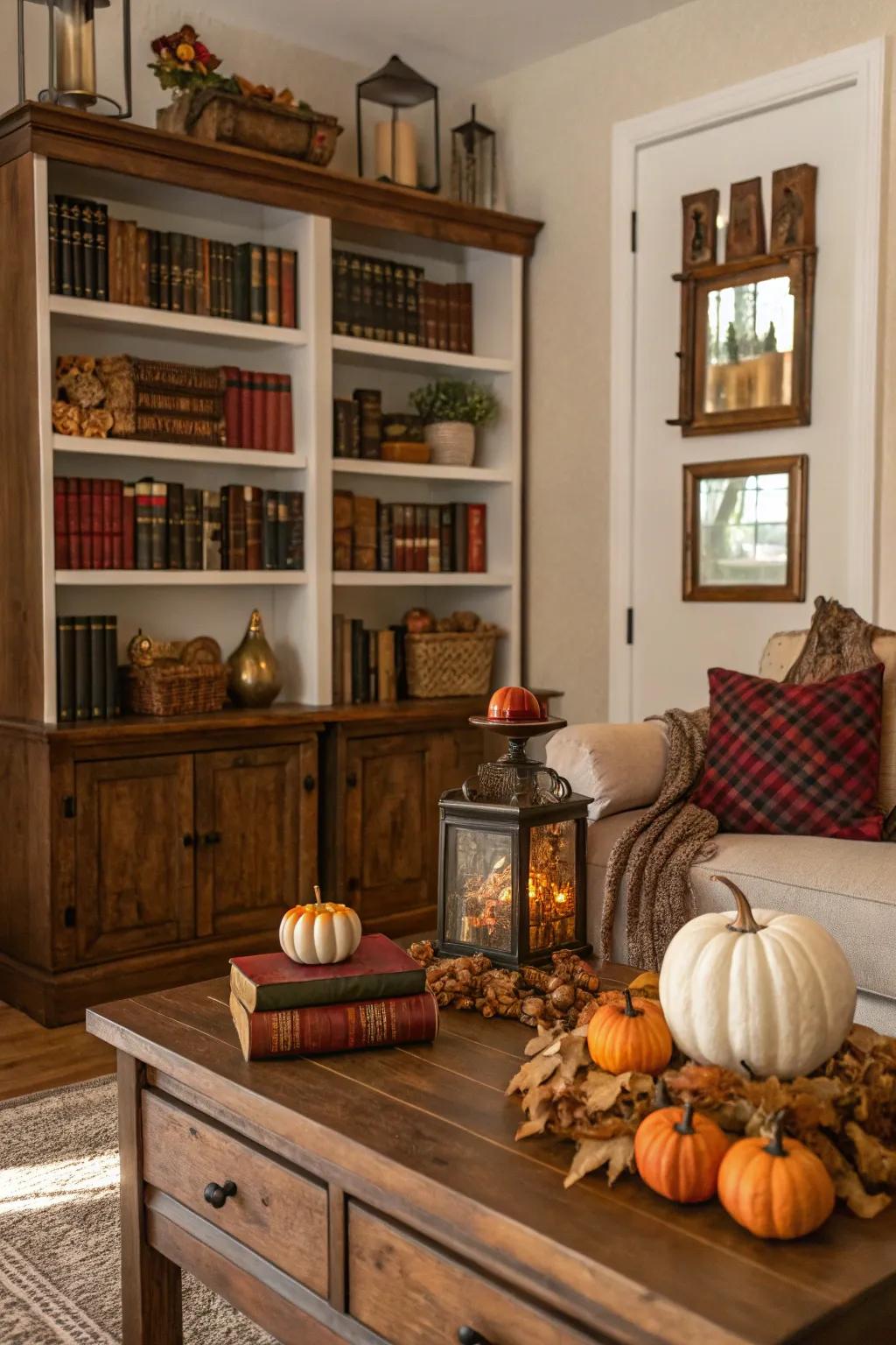 Vintage elements add nostalgic charm to fall displays.