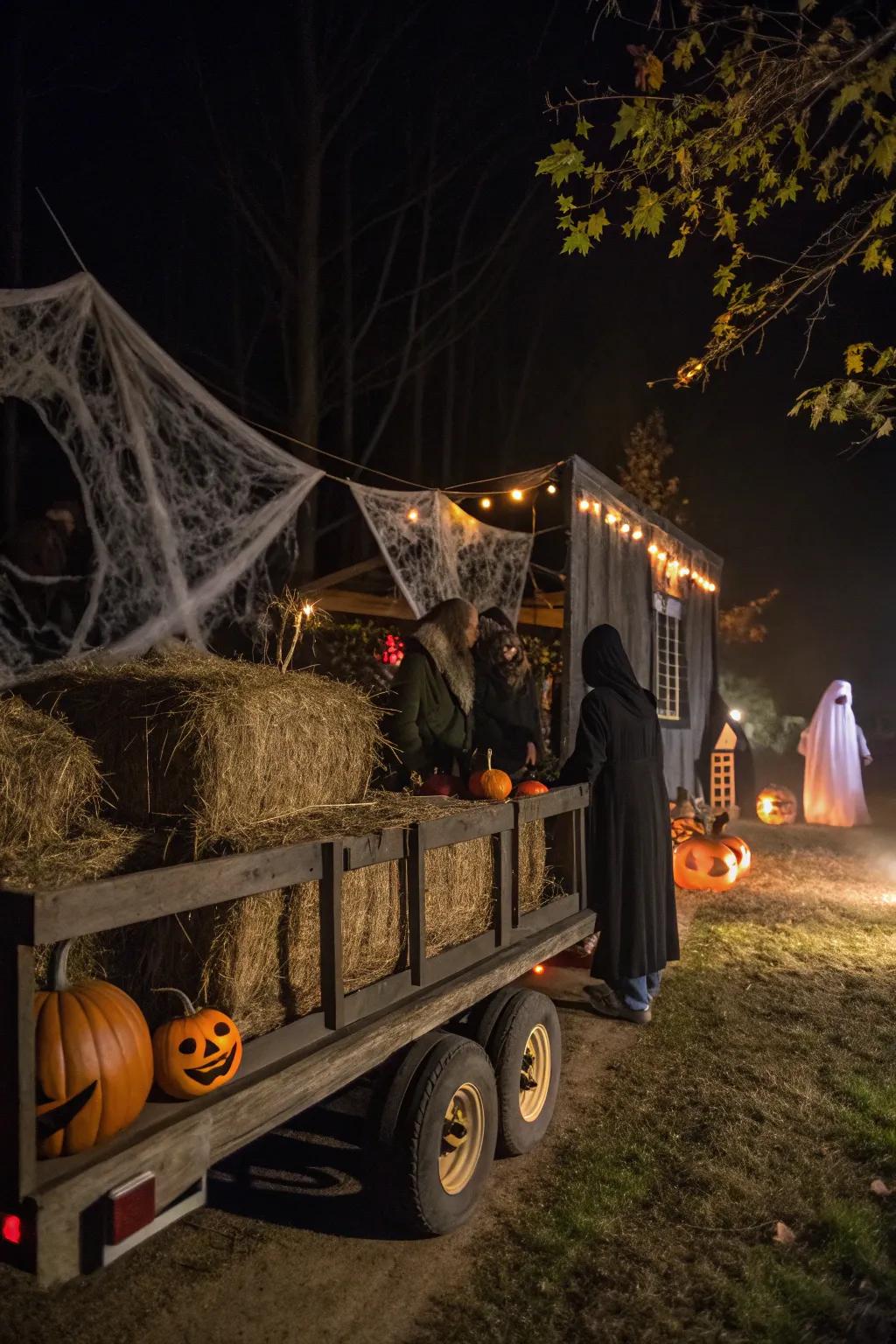 A thrilling eerie hay wagon ride experience.
