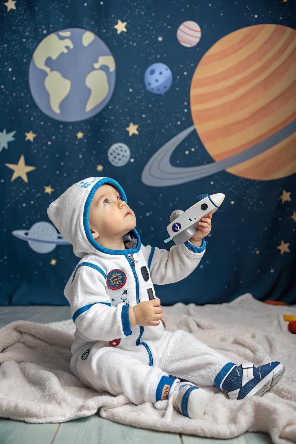 An astronaut getup for a cosmic Halloween debut.