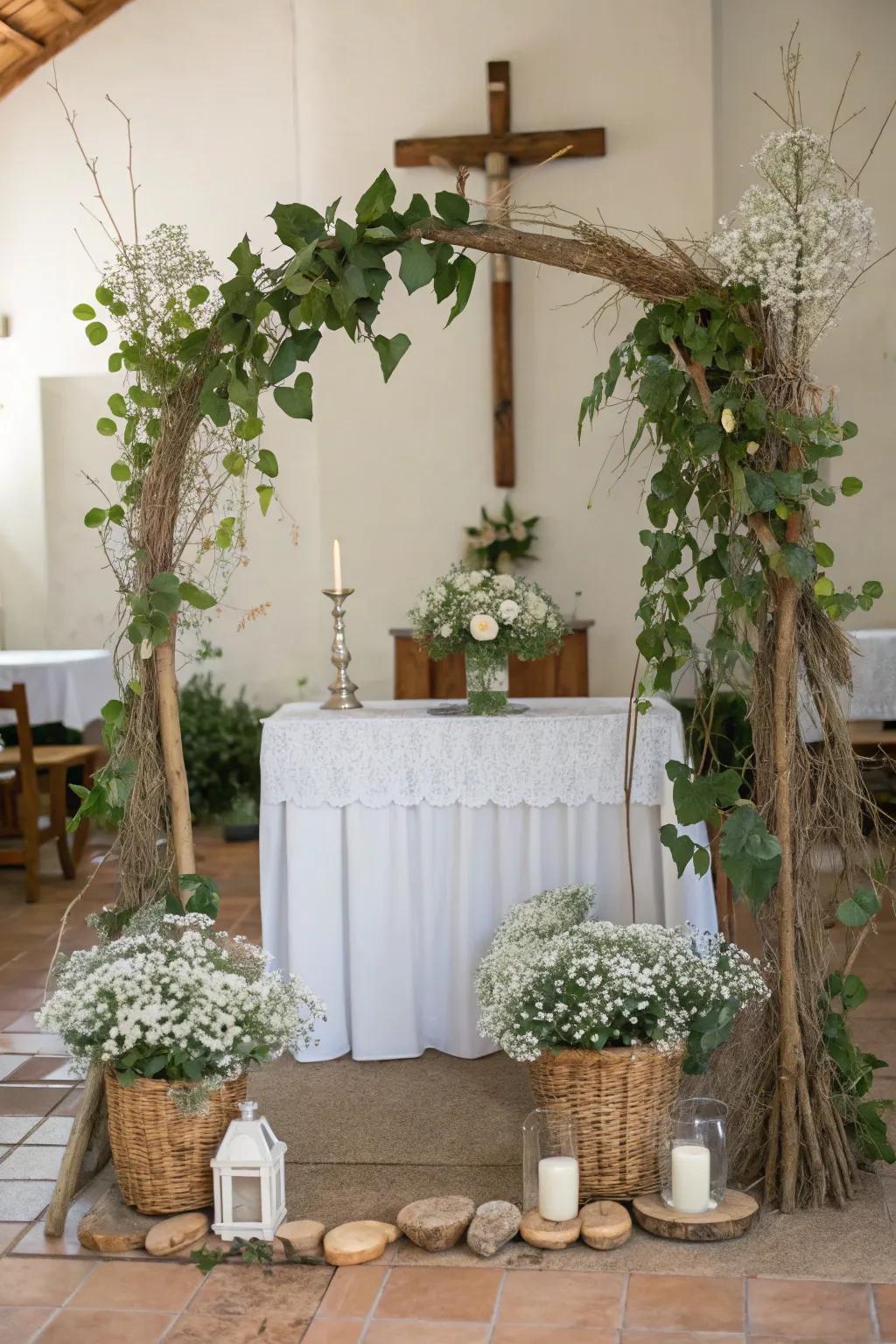 Nature-inspired elements convey a countryside and harmonious note to the decorations.