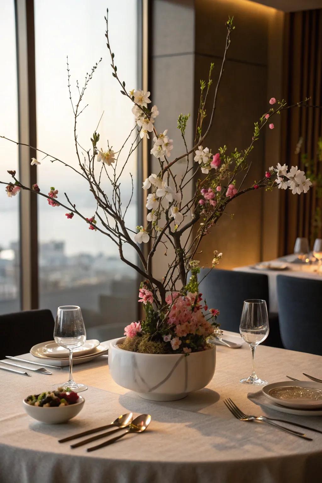 Minimalist Ikebana floral layout, offering a calm and artistic detail.