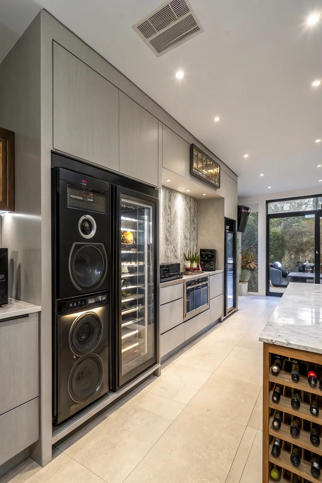 An entertainment spot kitchen designed for hosting and relaxation.