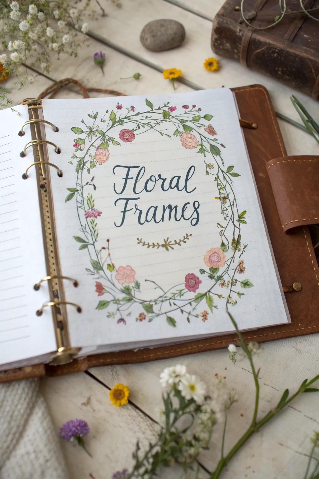 Floral frames elegantly highlight special notes.