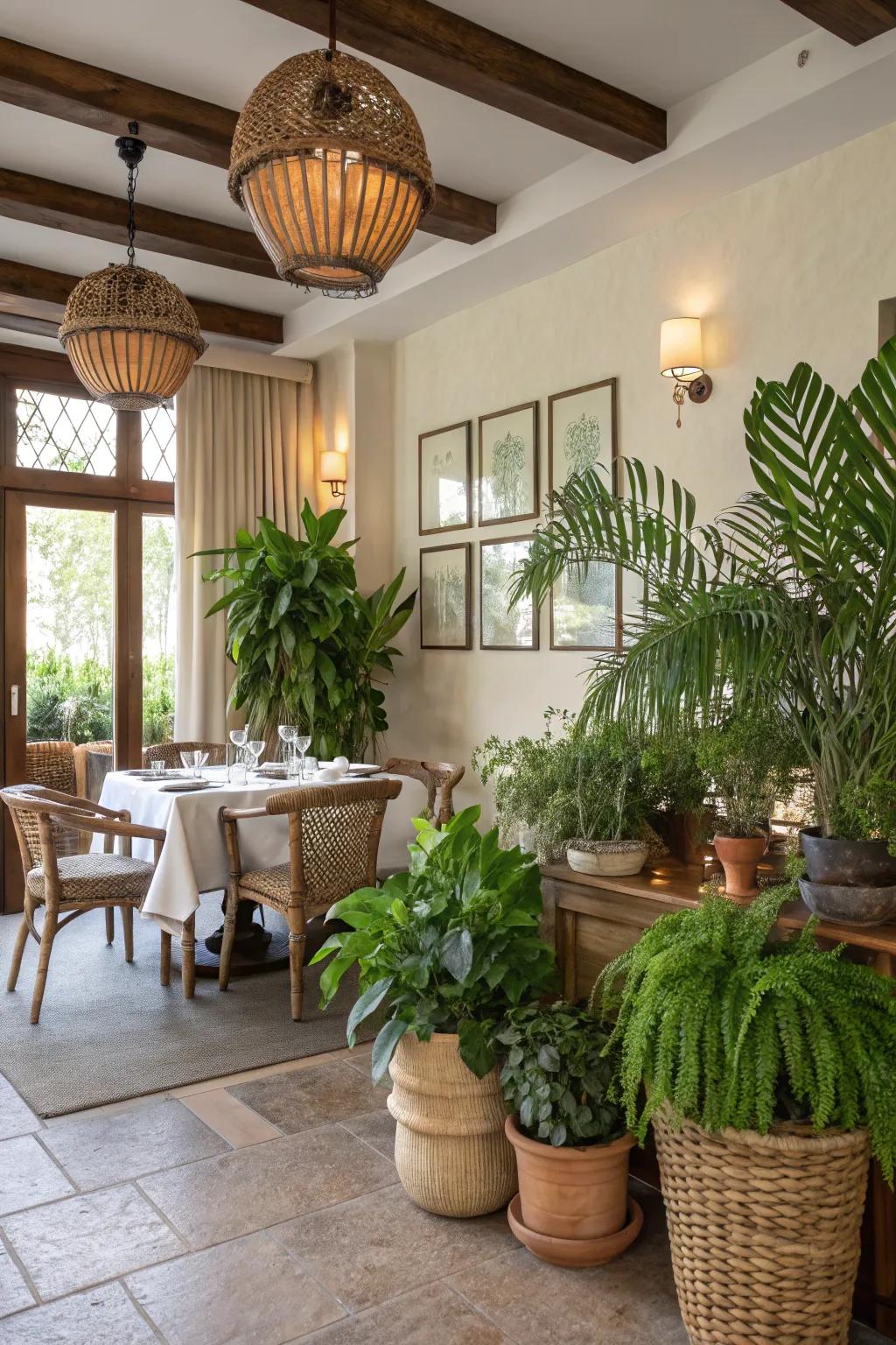 Natural elements like plants bring life and freshness to your dining area.