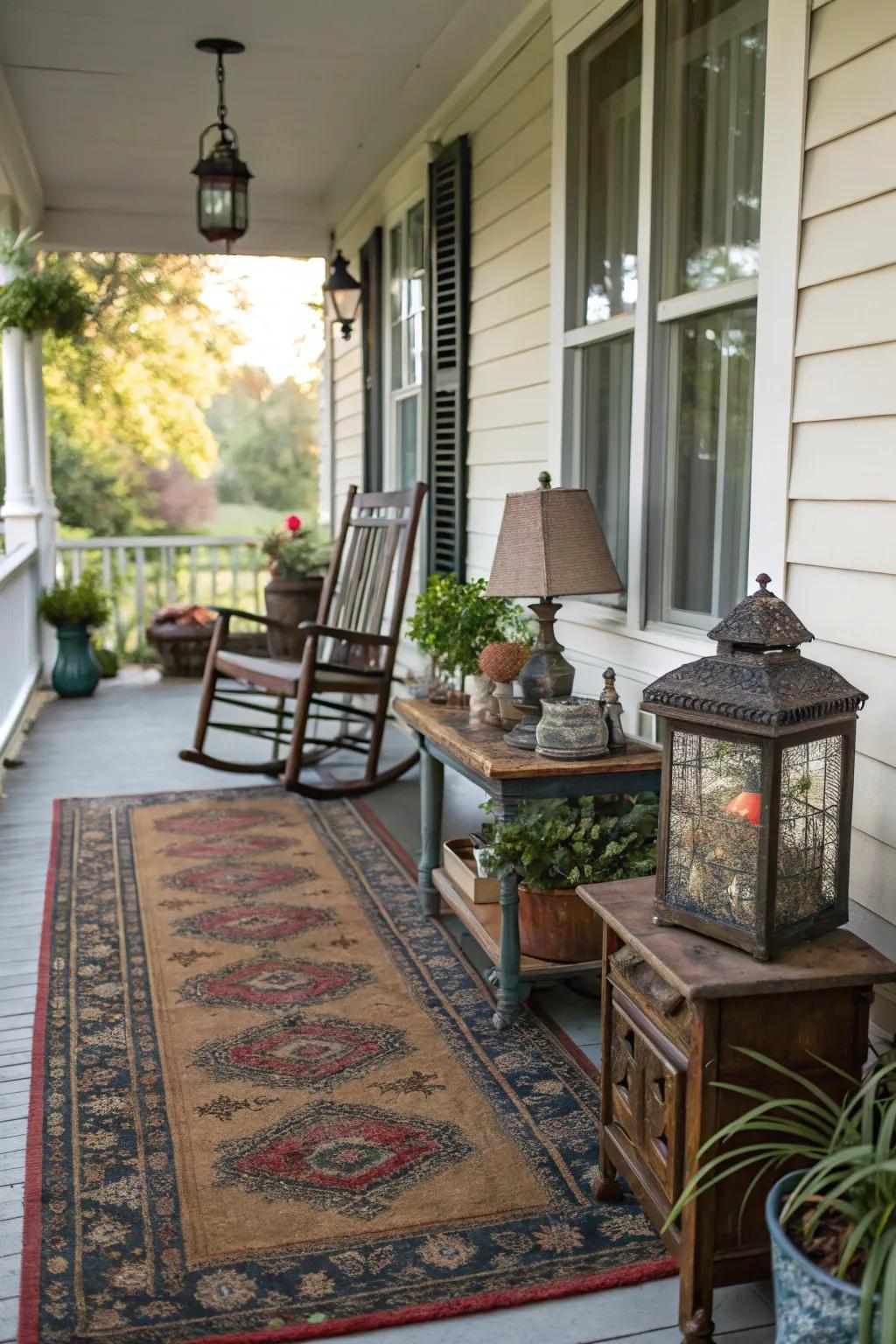 Vintage carpets give your patio a distinctive personality.