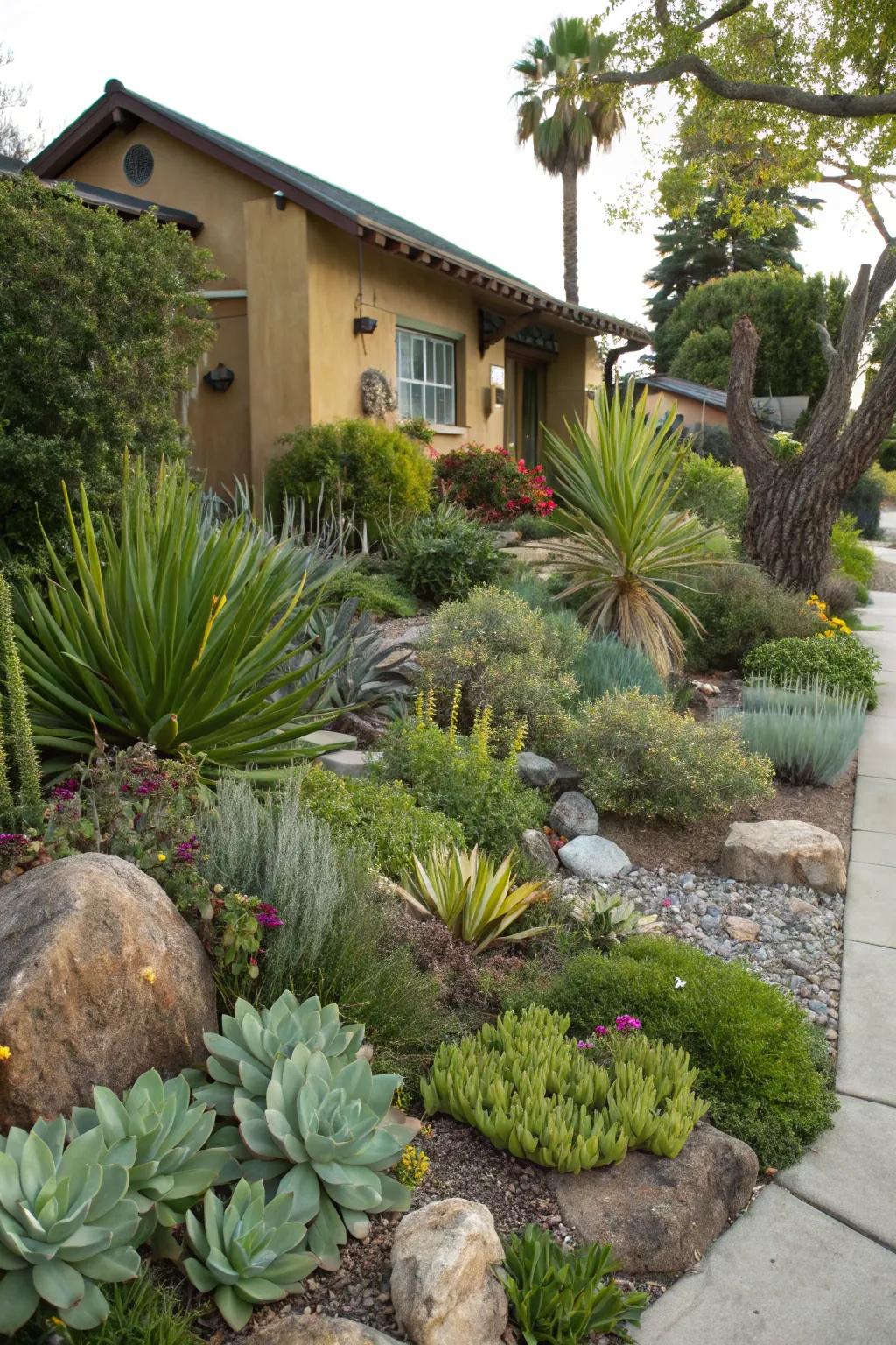 Drought-resistant plants offer beauty with low maintenance needs.