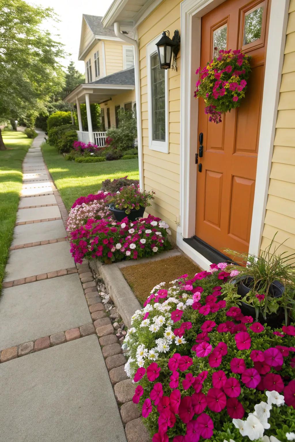 Welcome guests through a viburnum 'carpet' at your threshold.
