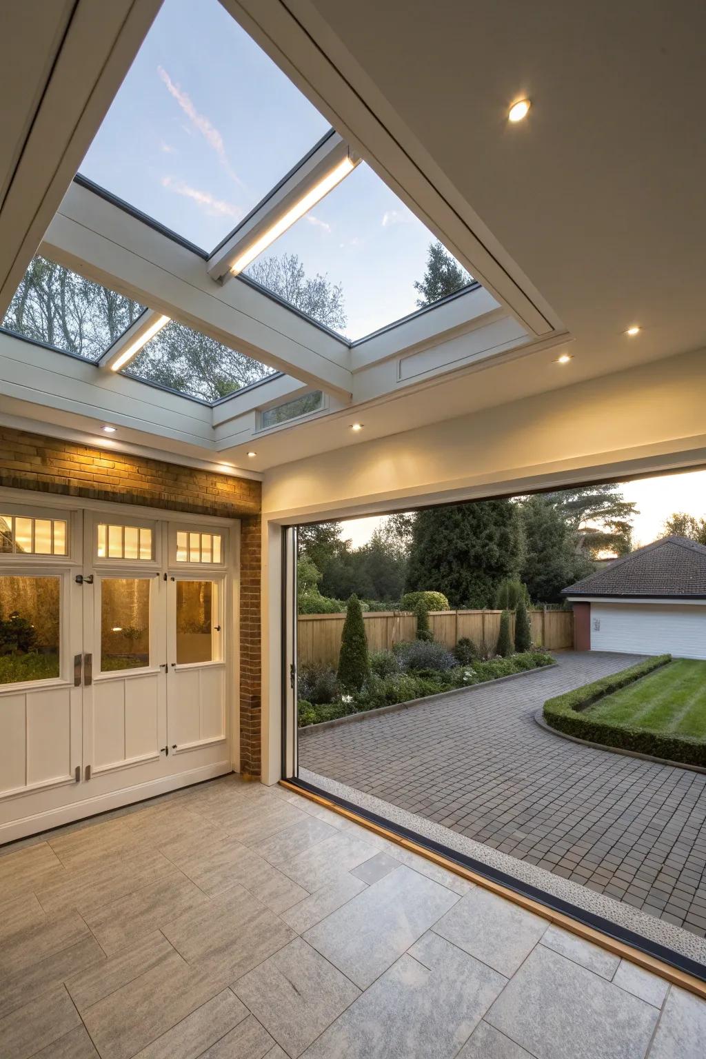 Top lights inundate the area with natural light and warmth.