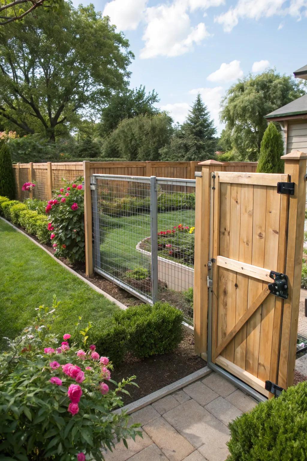 A twin barrier system effectively prevents jumping animals from accessing the garden.