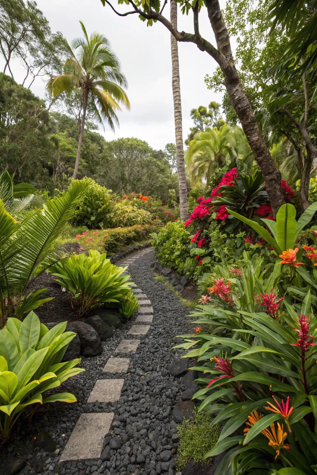 Craft visual drama in your tropical garden with stone fragments.