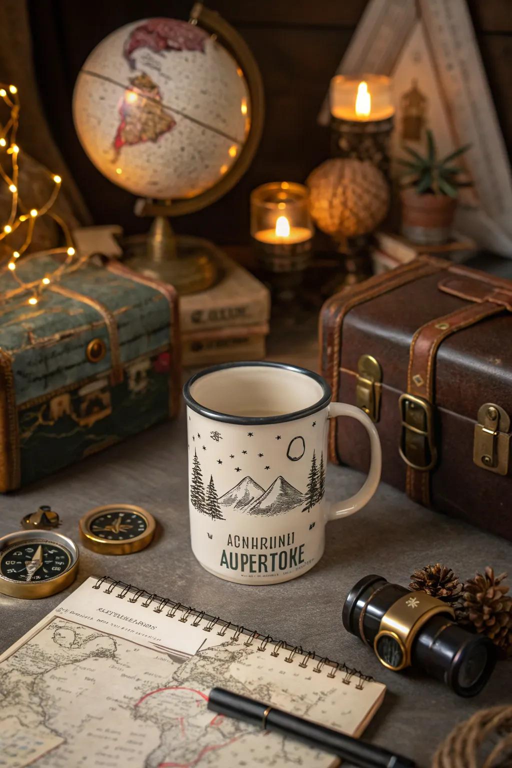 A mug stimulating wanderlust and escapade.