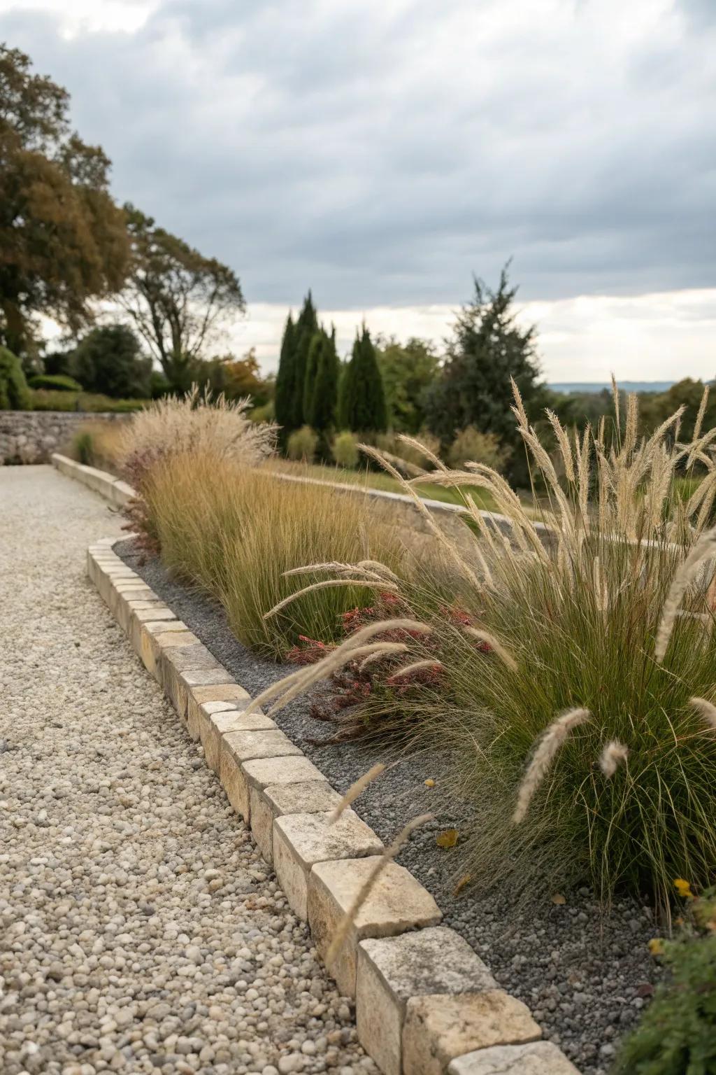 A rich stone garden showcasing grasses