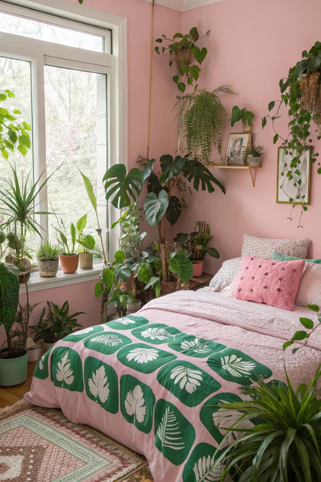 Lush greenery injects vibrancy and tranquility into your bedroom.
