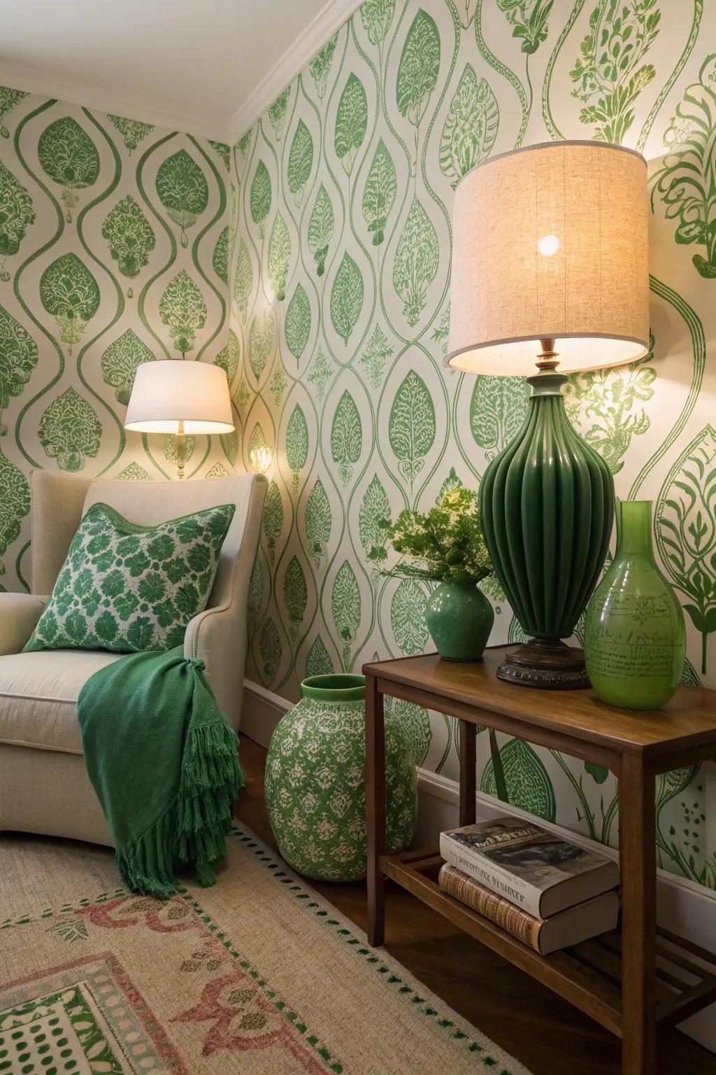 Verdant patterns add playfulness and richness.