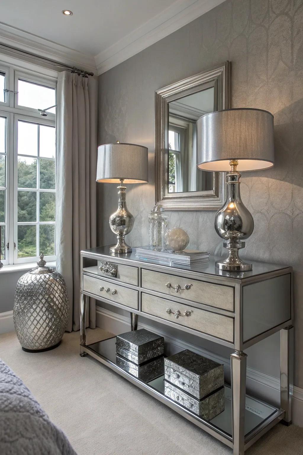 Metallic highlights add a touch of glamour.