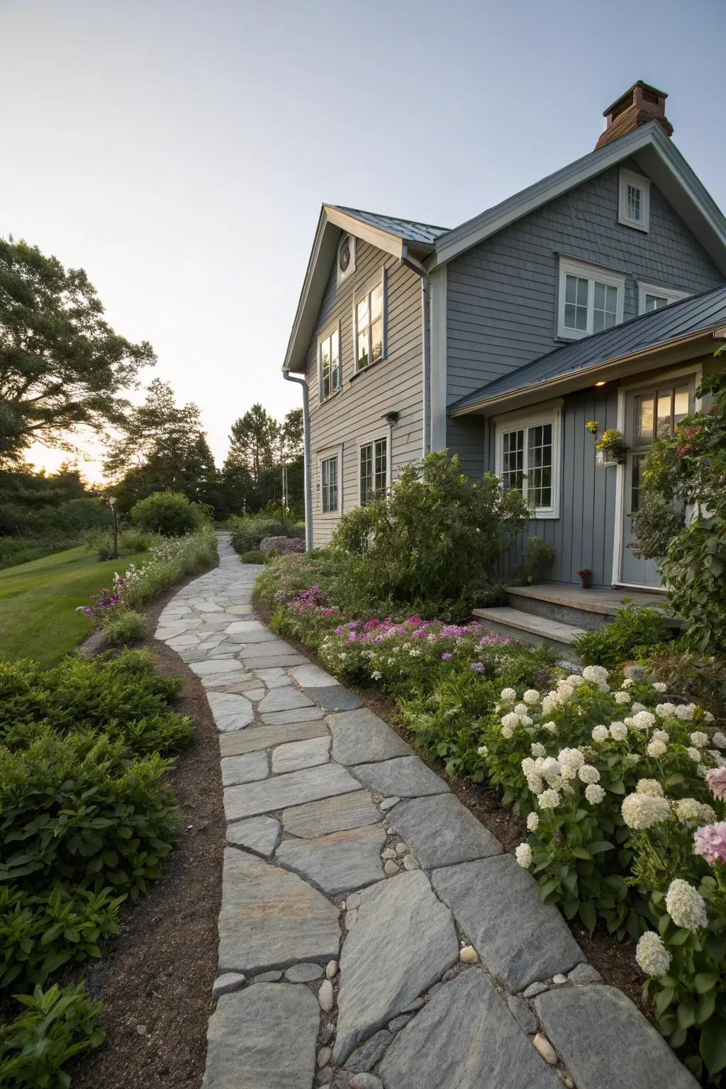 Sophistication through a natural stone pathway.