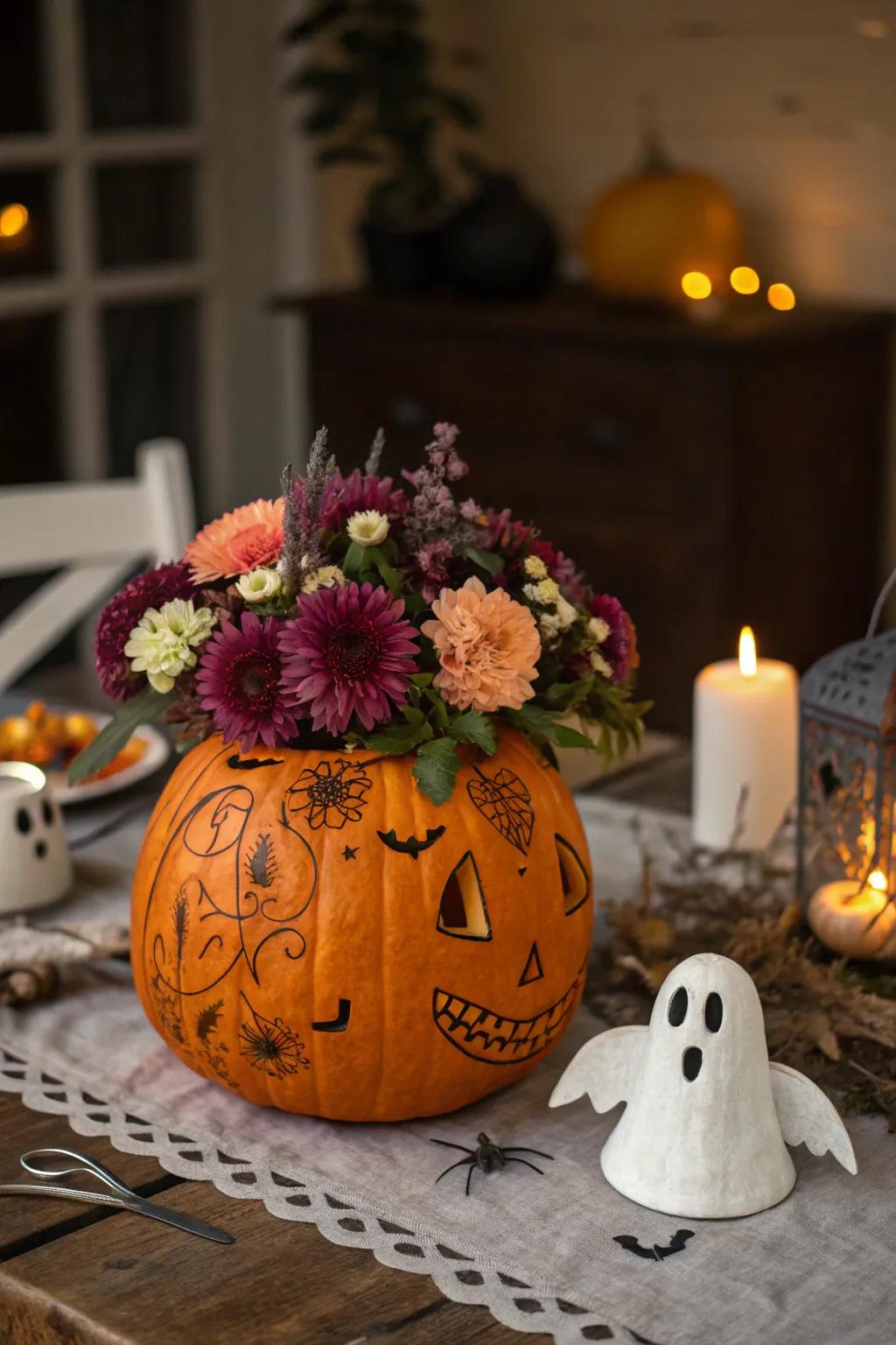 Pumpkin centerpieces bring seasonal charm to your tables.
