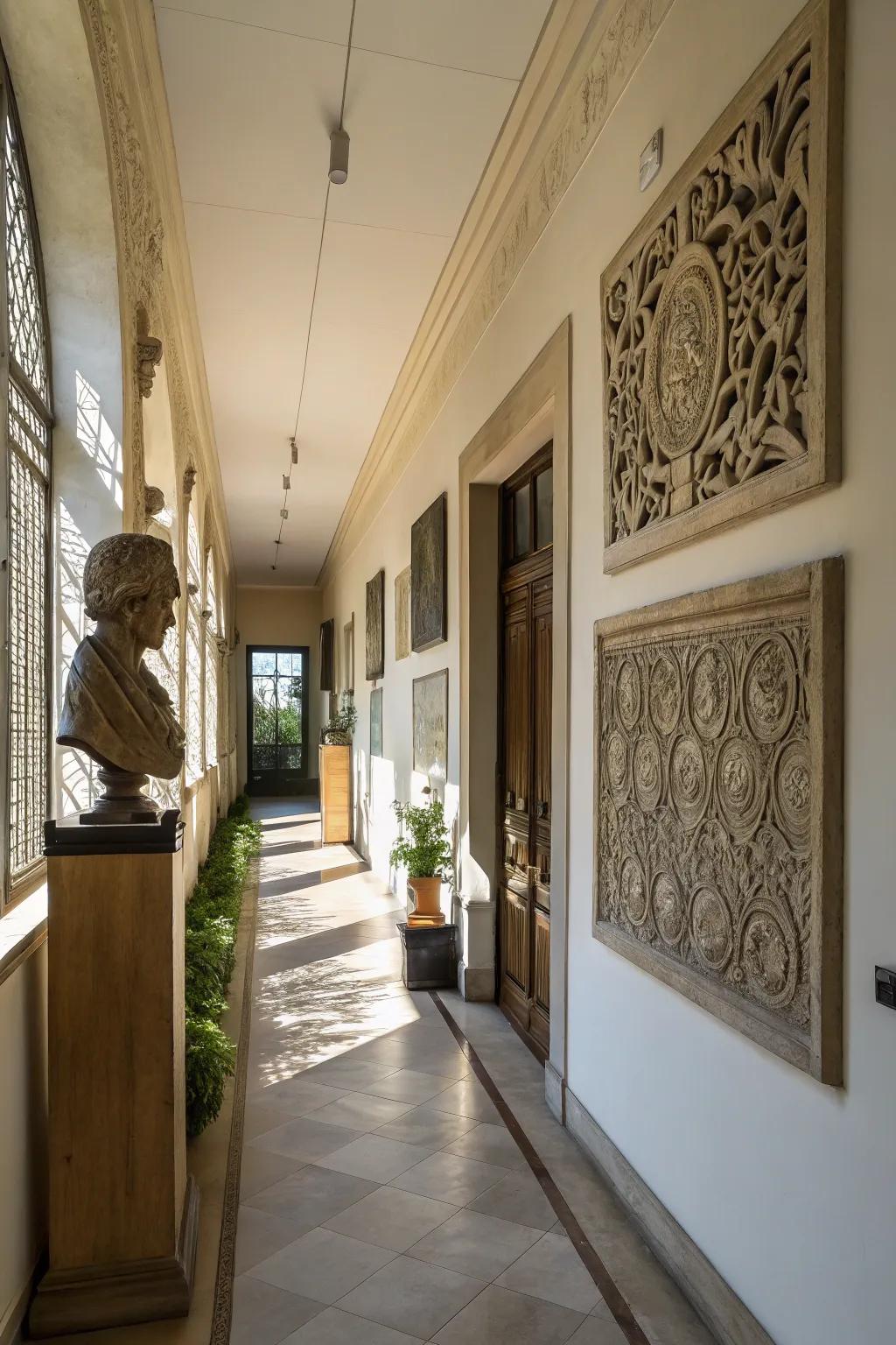 Sculpted features contribute an engaging three-dimensional contrast.