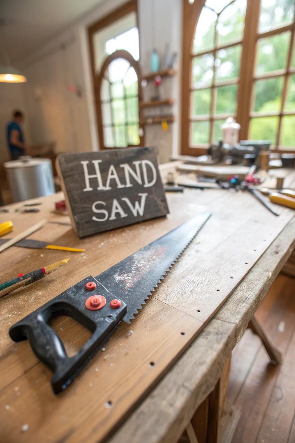 A handsaw containing an uplifting message that has been painted to provide encouragement.