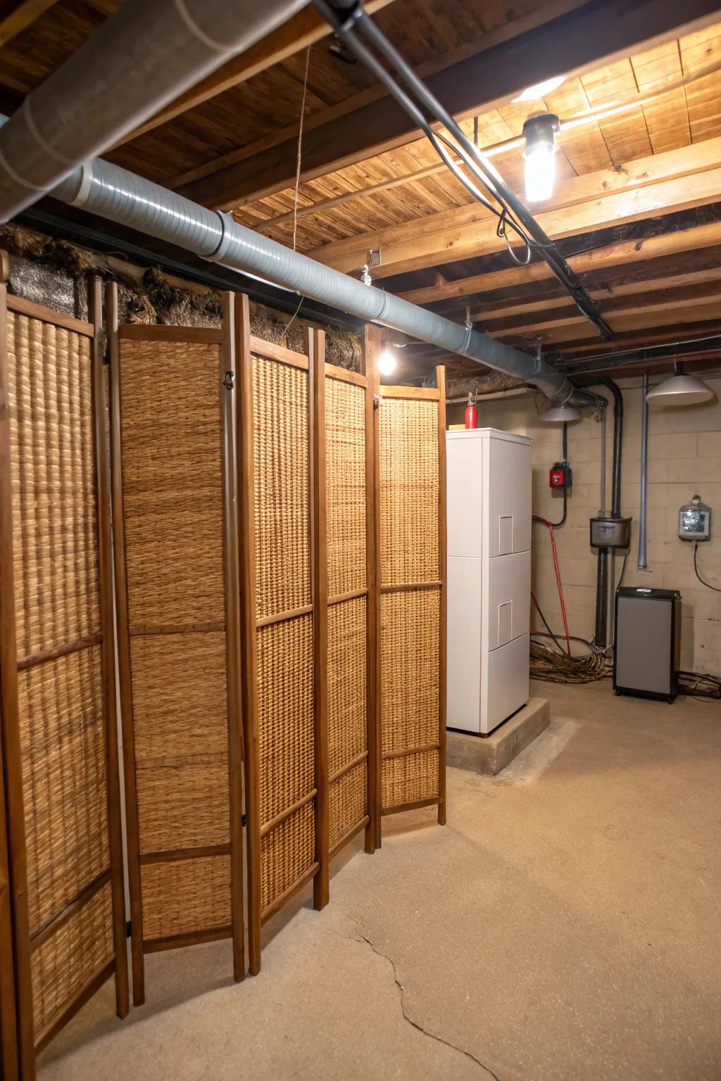 Woven bamboo screens adding texture and keeping things hidden.