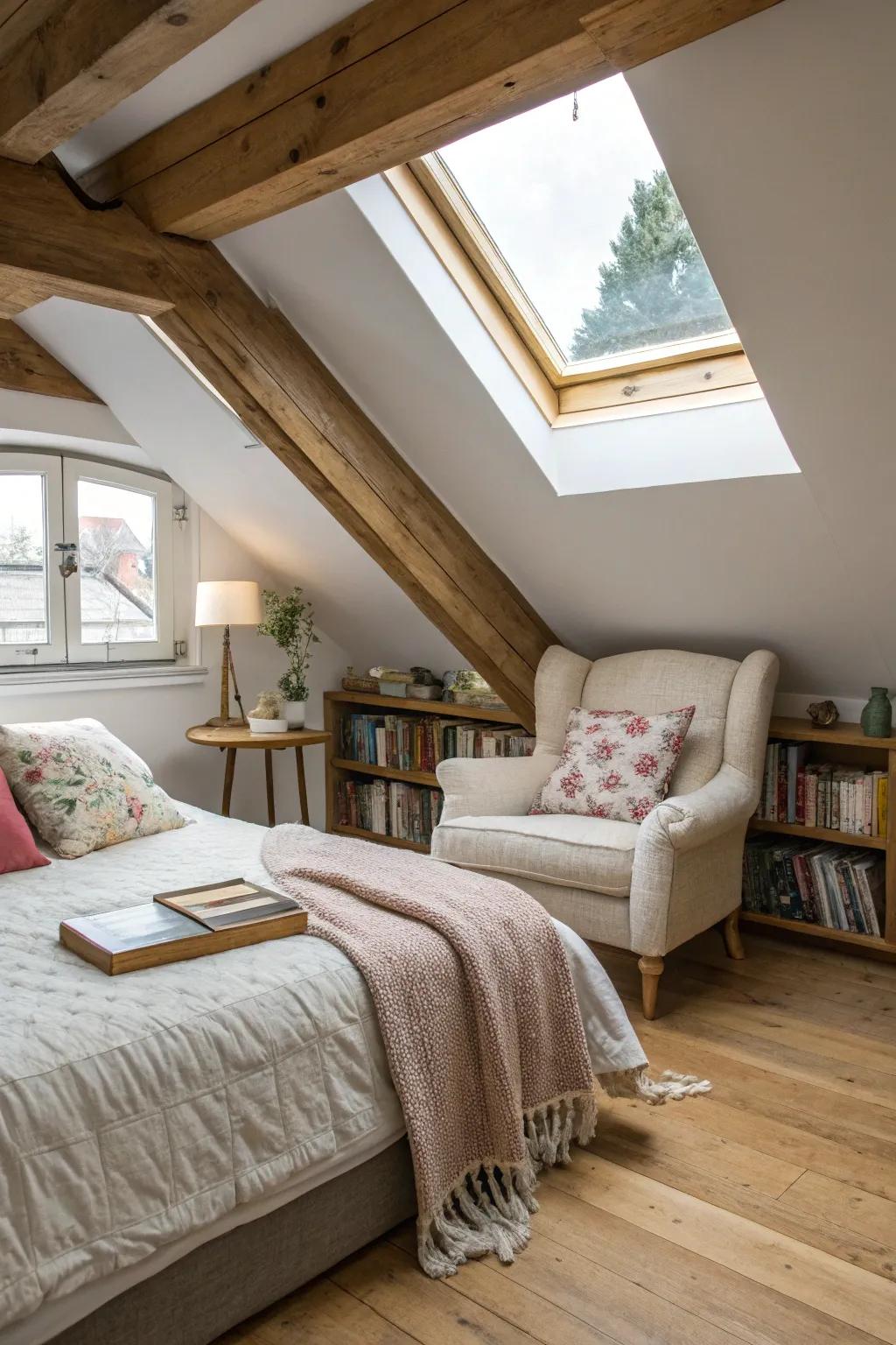 A snug upper-room getaway nestled in the attic.