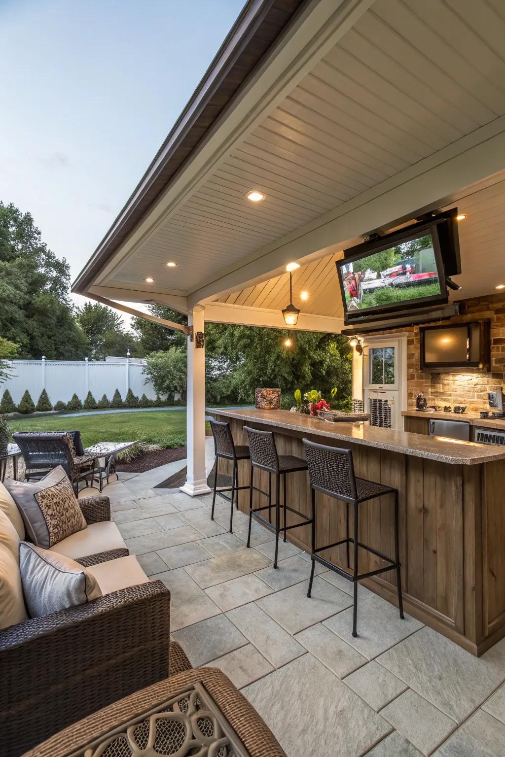 Combine indoor comforts with outdoor living for the perfect bar setting.