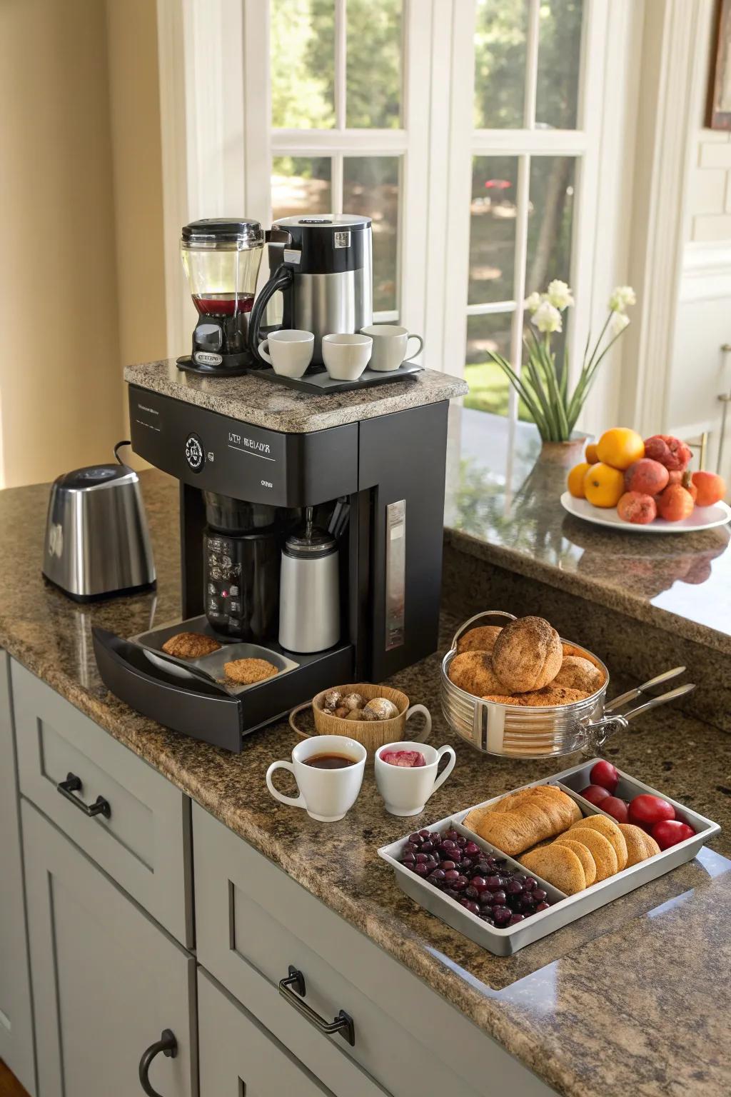 Incorporating your coffee station into a multi-use space maximizes utility.