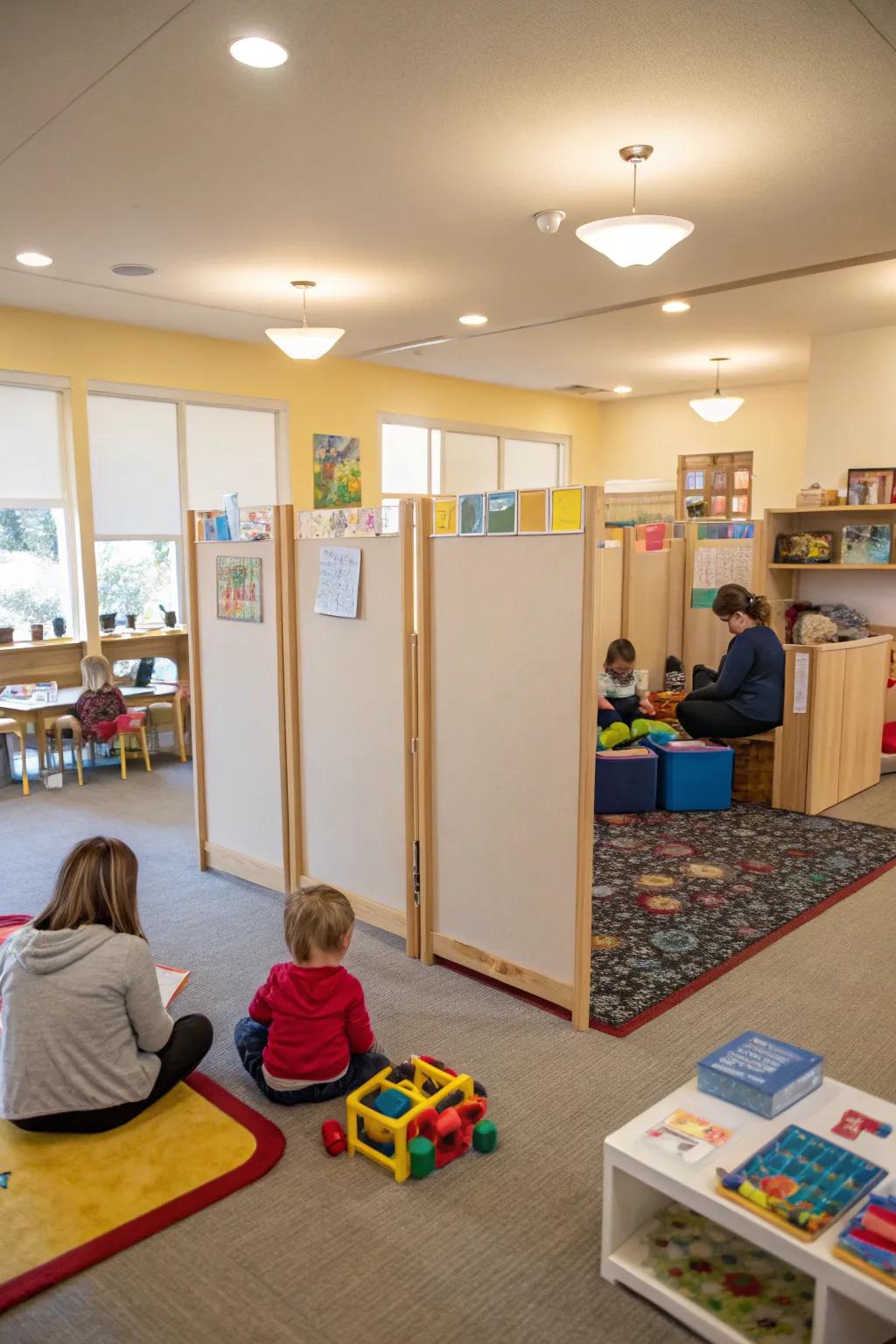Movable partitions for adaptable spaces.