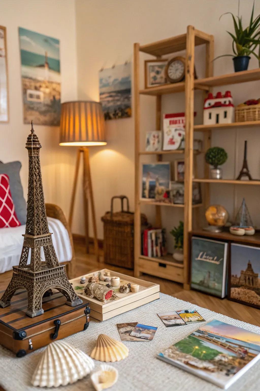 A home filled with personal travel memories adding character.