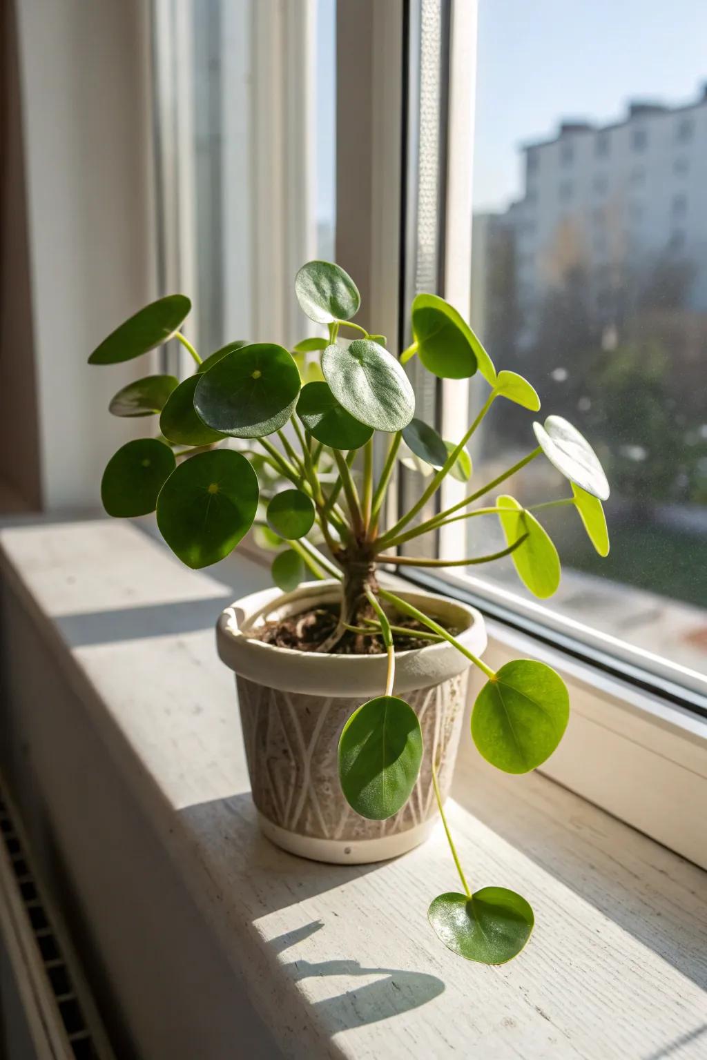 Coin Leaf contributing charm and character to the windowsill.