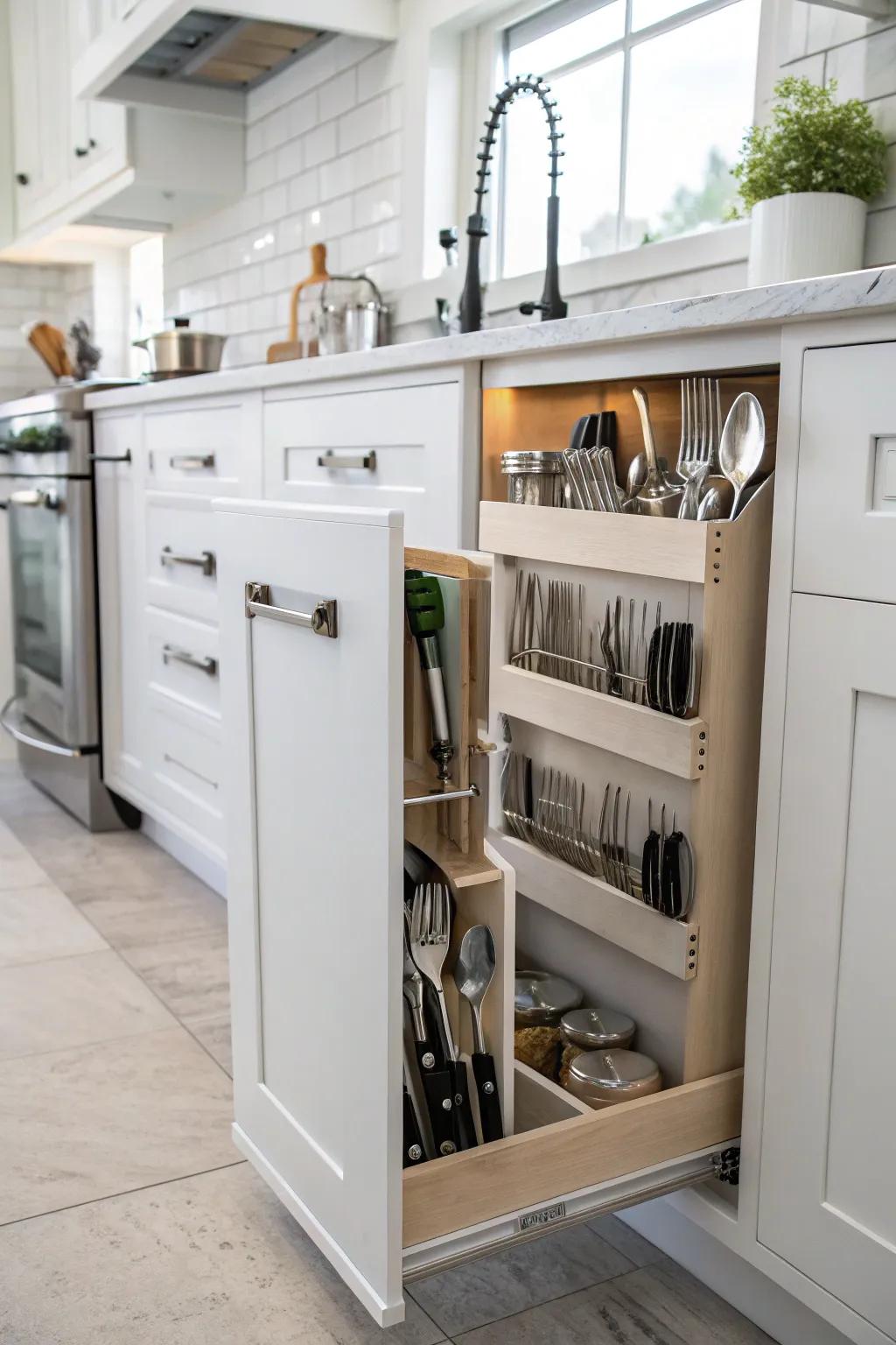 Cabinet sides provide extra storage options.