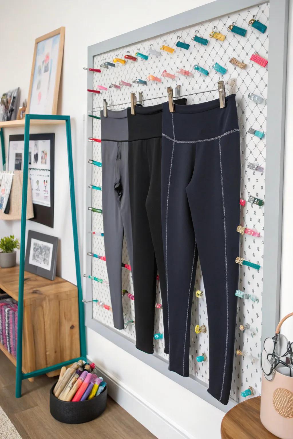 Suspend your leggings through a magnetic board, ensuring a modern and artistic presentation.