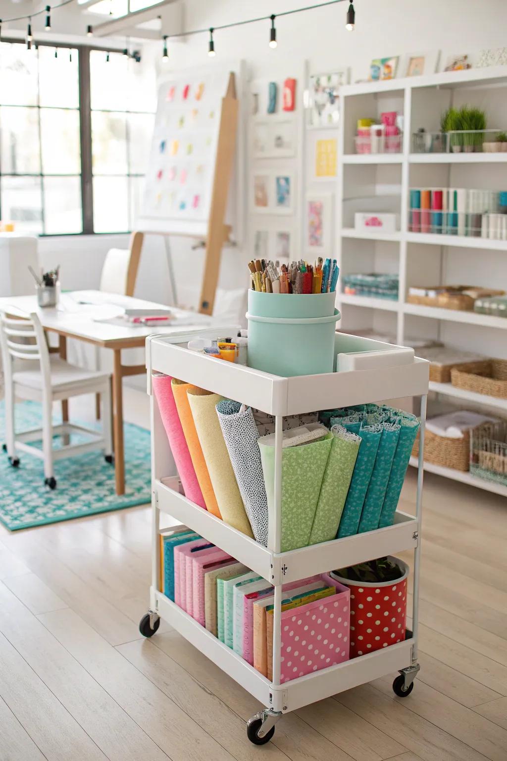 A rolling cart delivers a multipurpose storage workaround for tissue paper.