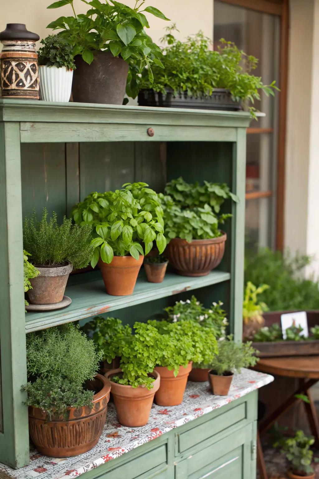 With a garden china cabinet top, you can bring the outdoors inside.