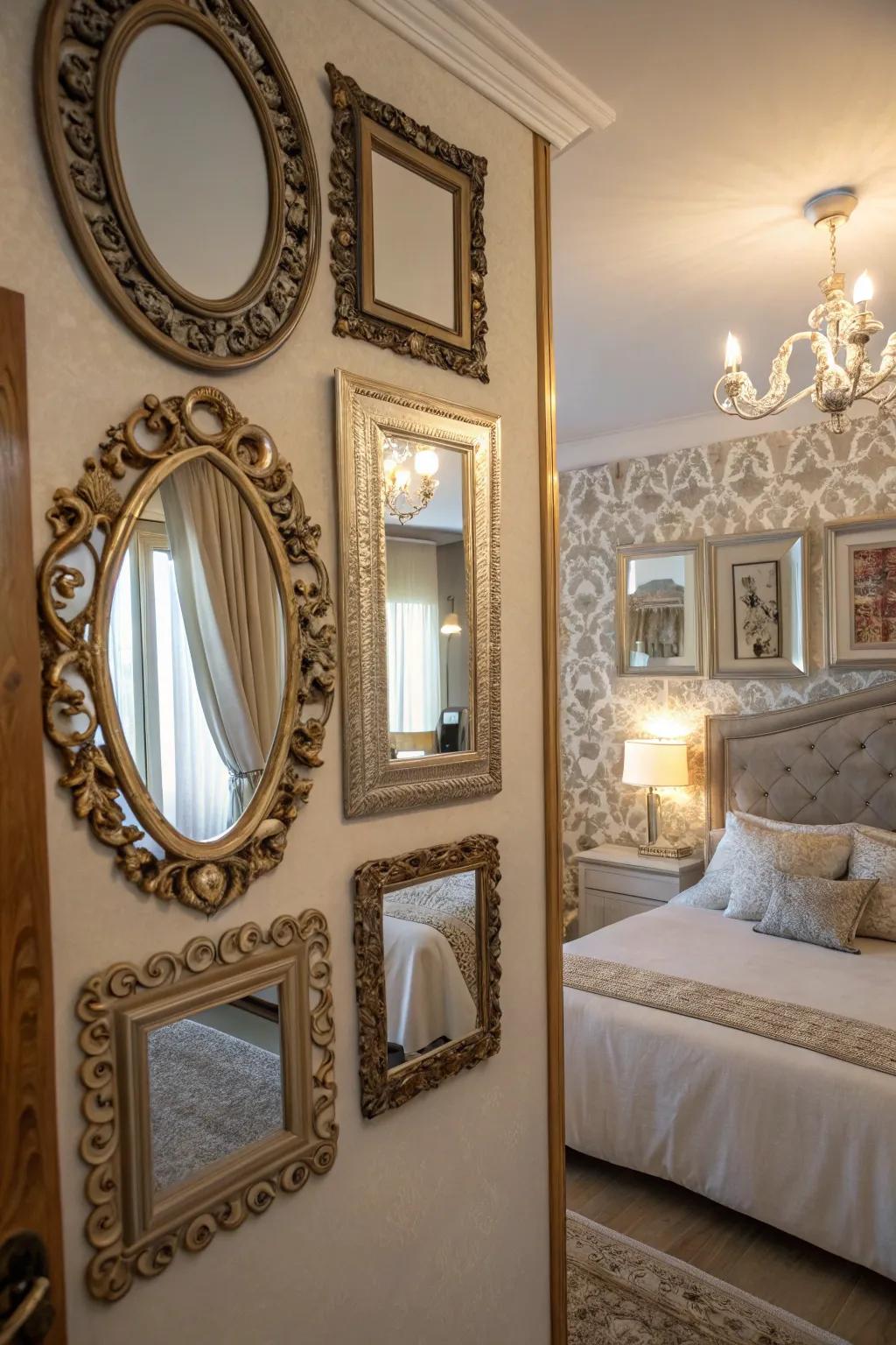 Decorative mirrors amplify space and elegance.