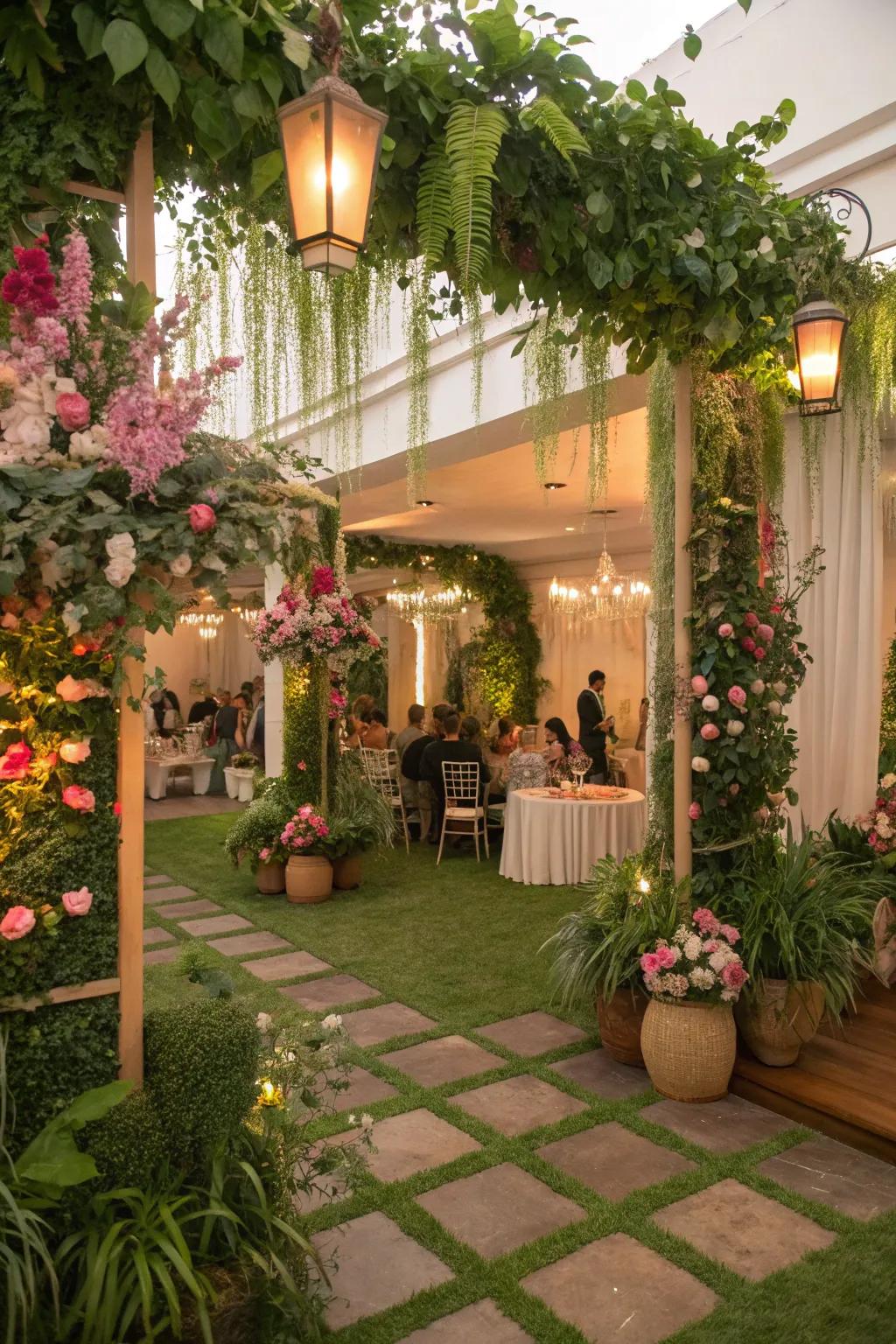A refreshing indoor green party featuring vibrant decor.