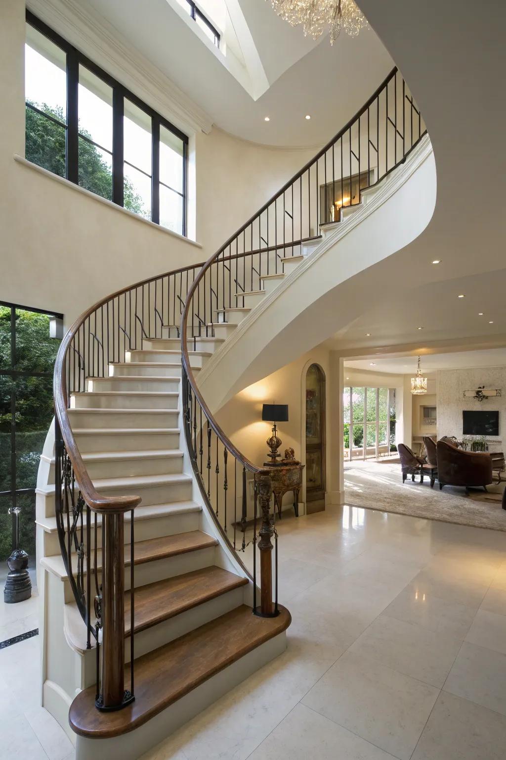 Rounded lines in railings add elegance and flow.
