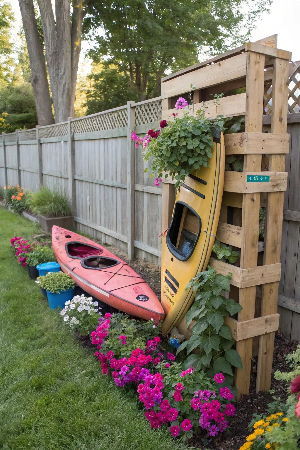 Eco-friendly canoe frame from upcycled platforms.