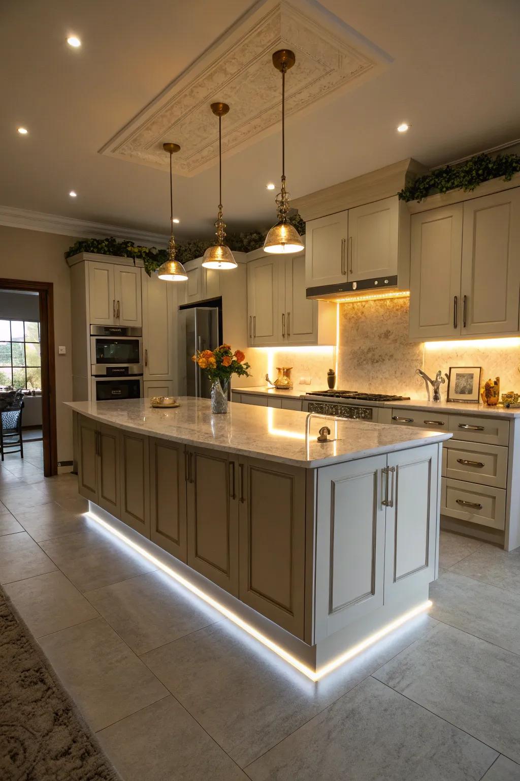 Island enhanced with built-in illumination for a modern and cozy ambiance.