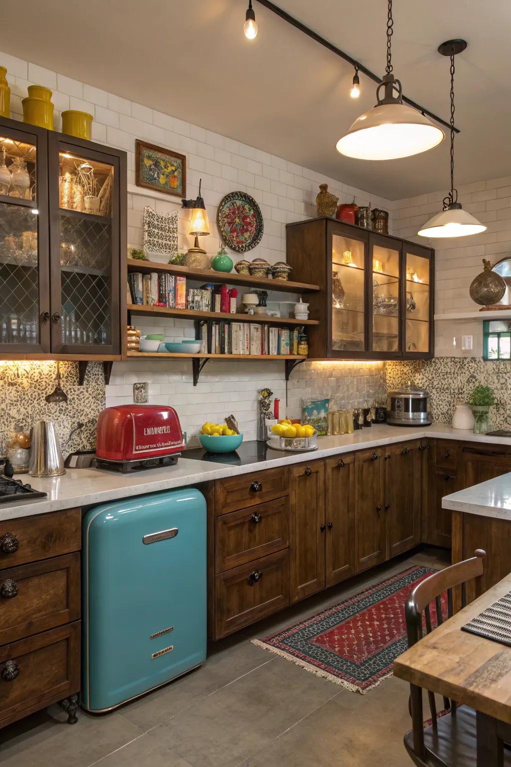 An diverse design brings character and vibrancy to the cooking area.