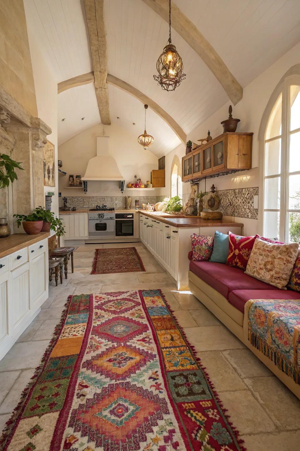 Textile touches bring warmth and comfort to the kitchen.