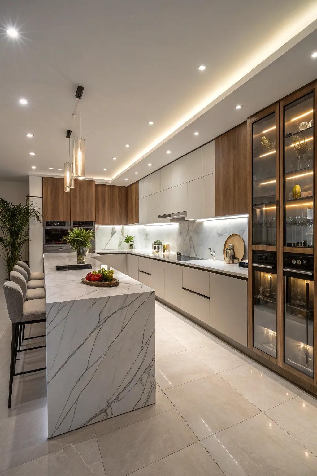 Surface waterfalls add a hint of refinement and modernity to your kitchen.