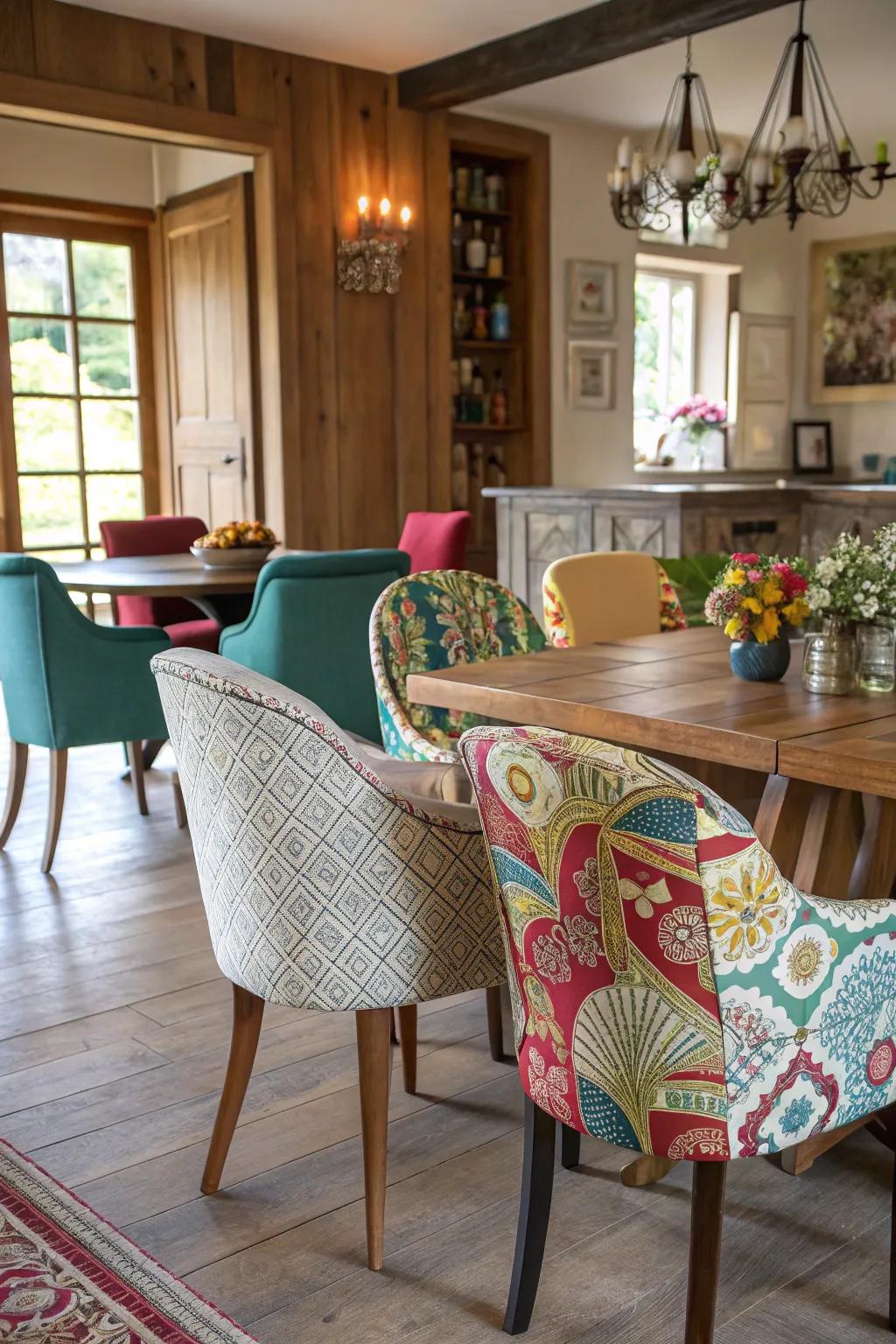 A diverse selection of chairs introduces individuality and charm.