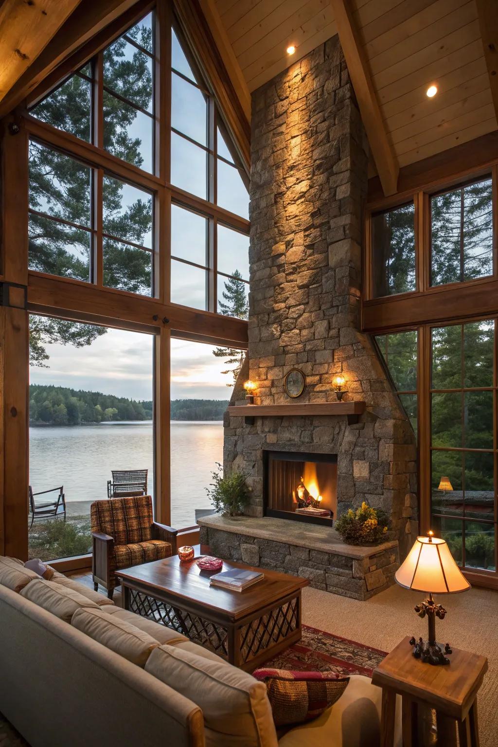 A statement hearth acts as a central gathering point.