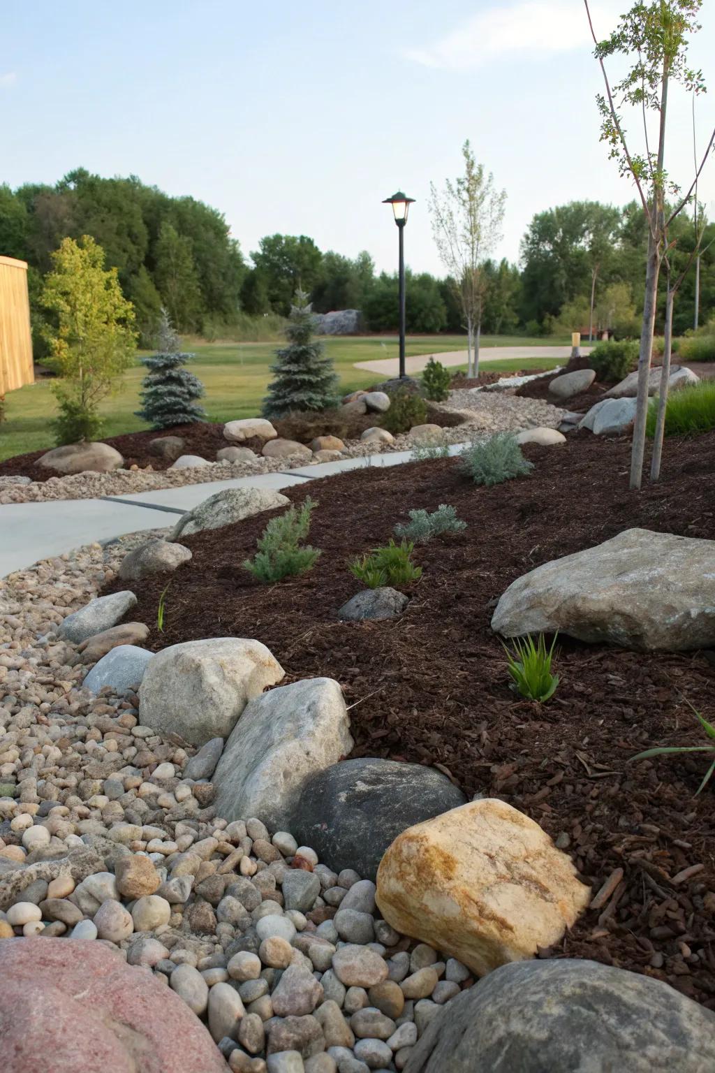 Combine ground cover with rocks to create an impressive garden feature.