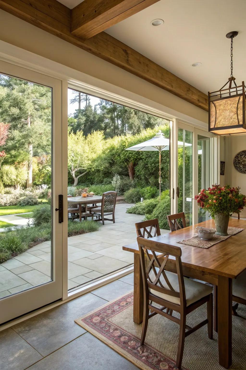 Gliding doors that create a seamless transition to the outdoors.