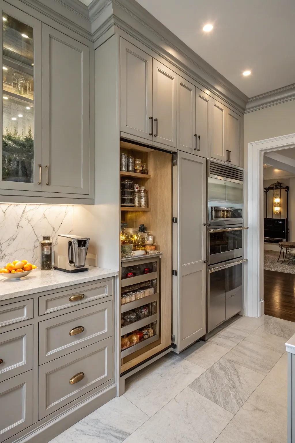 A kitchen with a hidden butler's pantry for seamless organization.
